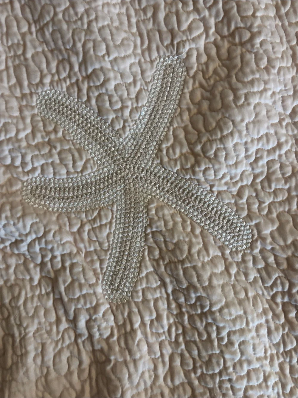 Embroidered Starfish Applique Quilt Accent - Cream king size